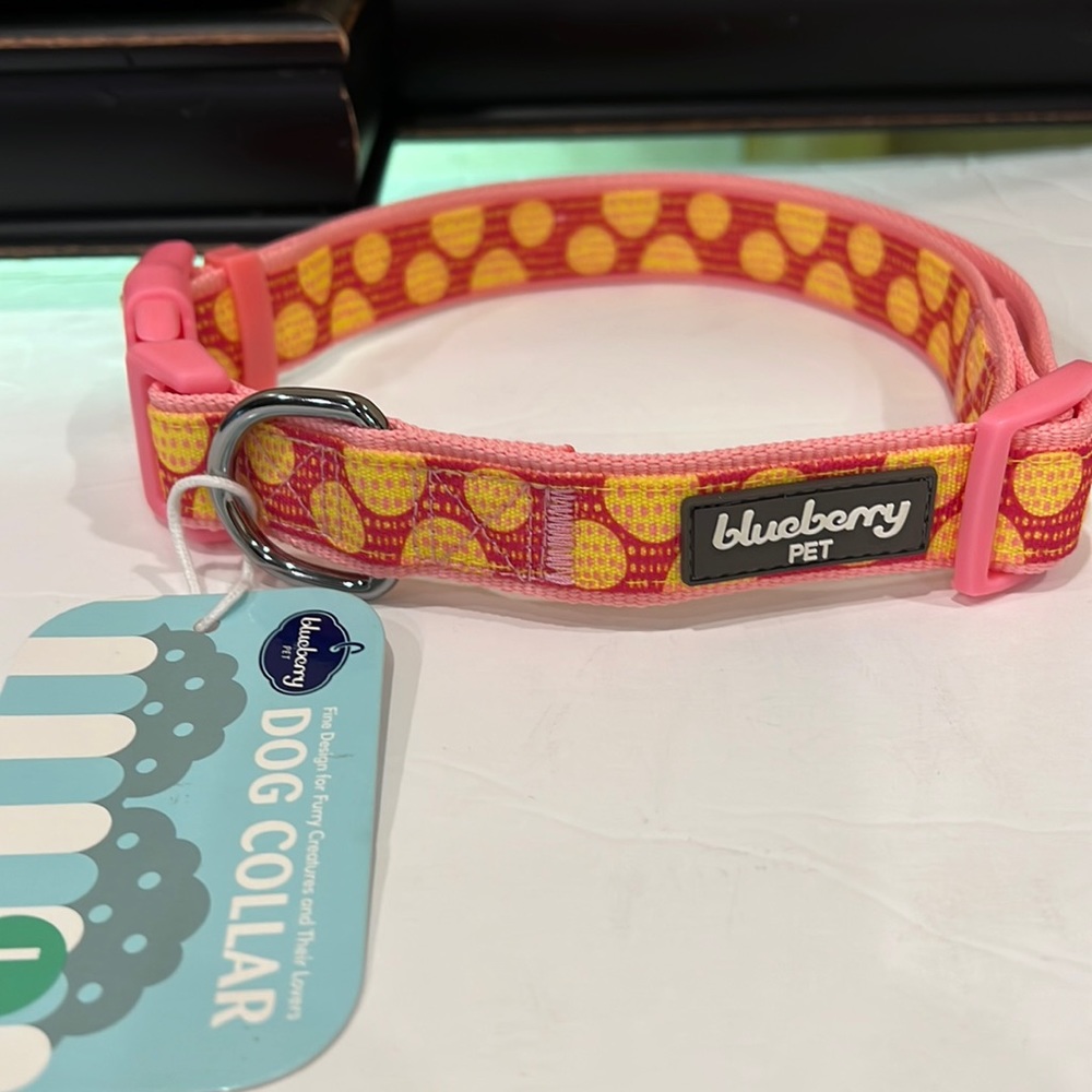 Blueberry pet pink yellow polka dot dog collar size L/XL